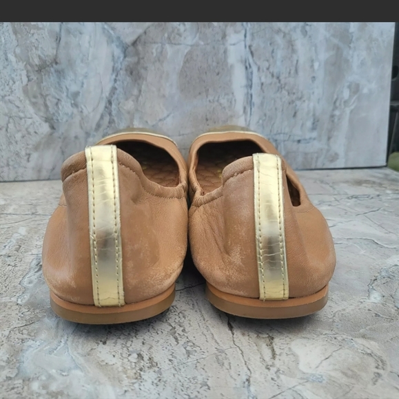 Sam Edelman Women's 7.5 Baxton 2 Tan Leather Gold Cap Toe Slip On Ballet Flats - Picture 3 of 11